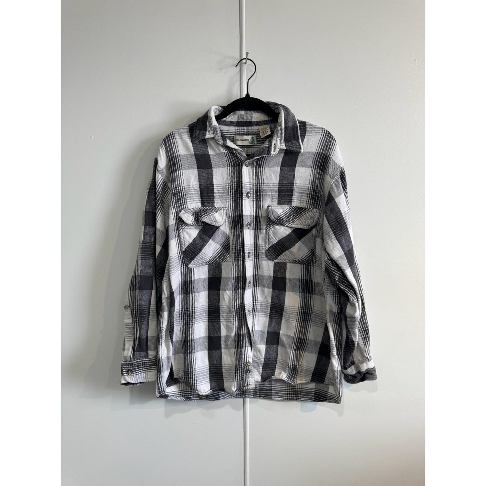 Vintage Sears Fieldmaster Shirt Mens Large Gray Plaid Flannel Long Sleeve Casual